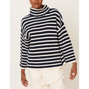 DEMYLEE Olyvia Sweater Striped Turtleneck Sweater Cream Navy Cotton Knit XS
